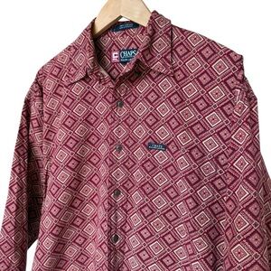 VINTAGE! Chaps x Ralph Lauren Men's Geometric Red Long Sleeve Button-Up Shirt M